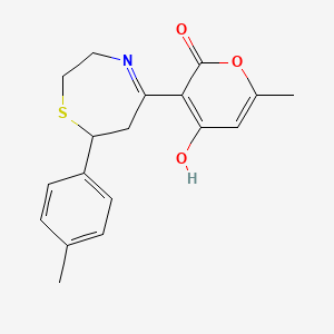 molecular formula C18H19NO3S B3717658 4-hydroxy-6-methyl-3-[7-(4-methylphenyl)-2,3,6,7-tetrahydro-1,4-thiazepin-5-yl]-2H-pyran-2-one 