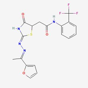 2-(2-{[1-(2-furyl)ethylidene]hydrazono}-4-hydroxy-2,5-dihydro-1,3-thiazol-5-yl)-N-[2-(trifluoromethyl)phenyl]acetamide