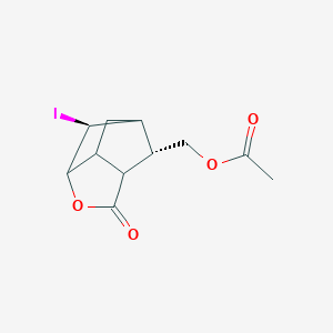 molecular formula C11H13IO4 B371780 (2-Iodo-5-oxo-4-oxatricyclo[4.2.1.0~3,7~]non-9-yl)methyl acetate 