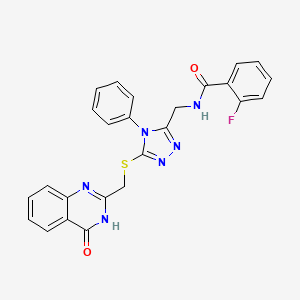 molecular formula C25H19FN6O2S B3717887 2-fluoro-N-[(5-{[(4-oxo-3,4-dihydro-2-quinazolinyl)methyl]thio}-4-phenyl-4H-1,2,4-triazol-3-yl)methyl]benzamide 