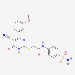 molecular formula C20H17N5O5S2 B3717960 N-[4-(aminosulfonyl)phenyl]-2-{[5-cyano-4-(3-methoxyphenyl)-6-oxo-1,6-dihydro-2-pyrimidinyl]thio}acetamide 