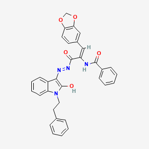 N-[2-(1,3-benzodioxol-5-yl)-1-({2-[2-oxo-1-(2-phenylethyl)-1,2-dihydro-3H-indol-3-ylidene]hydrazino}carbonyl)vinyl]benzamide