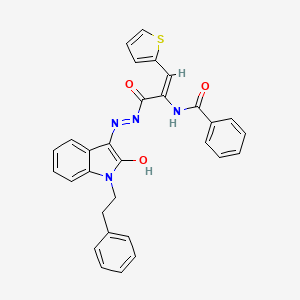 N-[1-({2-[2-oxo-1-(2-phenylethyl)-1,2-dihydro-3H-indol-3-ylidene]hydrazino}carbonyl)-2-(2-thienyl)vinyl]benzamide