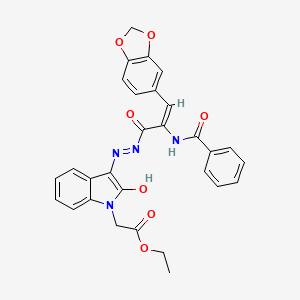 molecular formula C29H24N4O7 B3718223 ethyl (3-{[3-(1,3-benzodioxol-5-yl)-2-(benzoylamino)acryloyl]hydrazono}-2-oxo-2,3-dihydro-1H-indol-1-yl)acetate 