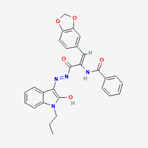 molecular formula C28H24N4O5 B3718352 N-(2-(1,3-benzodioxol-5-yl)-1-{[2-(2-oxo-1-propyl-1,2-dihydro-3H-indol-3-ylidene)hydrazino]carbonyl}vinyl)benzamide 