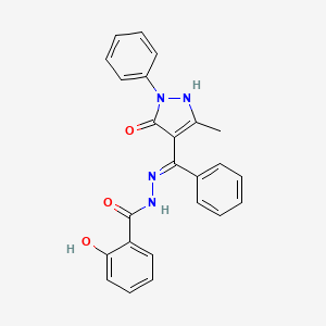 molecular formula C24H20N4O3 B3718374 2-hydroxy-N'-[(3-methyl-5-oxo-1-phenyl-1,5-dihydro-4H-pyrazol-4-ylidene)(phenyl)methyl]benzohydrazide 