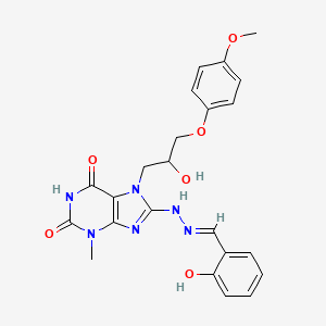 molecular formula C23H24N6O6 B3718405 2-hydroxybenzaldehyde {7-[2-hydroxy-3-(4-methoxyphenoxy)propyl]-3-methyl-2,6-dioxo-2,3,6,7-tetrahydro-1H-purin-8-yl}hydrazone 