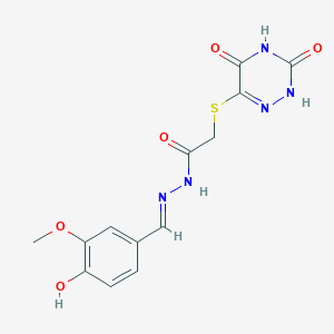 molecular formula C13H13N5O5S B3718420 2-[(3,5-dioxo-2,3,4,5-tetrahydro-1,2,4-triazin-6-yl)thio]-N'-(4-hydroxy-3-methoxybenzylidene)acetohydrazide 