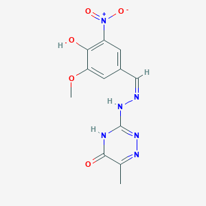 molecular formula C12H12N6O5 B3718432 4-hydroxy-3-methoxy-5-nitrobenzaldehyde (6-methyl-5-oxo-4,5-dihydro-1,2,4-triazin-3-yl)hydrazone 