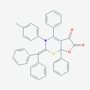 molecular formula C38H27NO3S B371851 2-(diphenylmethylene)-3-(4-methylphenyl)-4,7a-diphenyl-3,7a-dihydro-2H-furo[3,2-e][1,3]thiazine-5,6-dione 