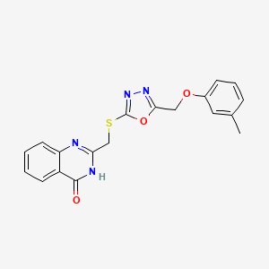 molecular formula C19H16N4O3S B3718599 2-[({5-[(3-methylphenoxy)methyl]-1,3,4-oxadiazol-2-yl}thio)methyl]-4(3H)-quinazolinone 