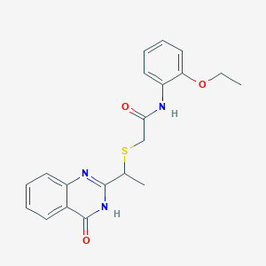 molecular formula C20H21N3O3S B3718616 N-(2-ethoxyphenyl)-2-{[1-(4-oxo-3,4-dihydro-2-quinazolinyl)ethyl]thio}acetamide 