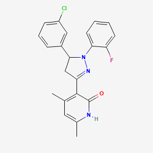 molecular formula C22H19ClFN3O B3718749 3-[5-(3-chlorophenyl)-1-(2-fluorophenyl)-4,5-dihydro-1H-pyrazol-3-yl]-4,6-dimethylpyridin-2(1H)-one 