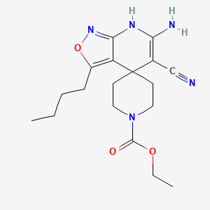ethyl 6-amino-3-butyl-5-cyano-1'H,7H-spiro[isoxazolo[3,4-b]pyridine-4,4'-piperidine]-1'-carboxylate