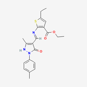 ethyl 5-ethyl-2-({[3-methyl-1-(4-methylphenyl)-5-oxo-1,5-dihydro-4H-pyrazol-4-ylidene]methyl}amino)-3-thiophenecarboxylate