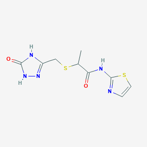 molecular formula C9H11N5O2S2 B3718928 2-{[(5-oxo-4,5-dihydro-1H-1,2,4-triazol-3-yl)methyl]thio}-N-1,3-thiazol-2-ylpropanamide 