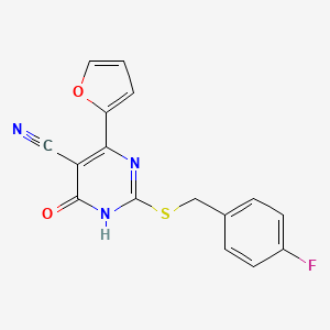 molecular formula C16H10FN3O2S B3718975 2-[(4-fluorobenzyl)thio]-4-(2-furyl)-6-oxo-1,6-dihydro-5-pyrimidinecarbonitrile 