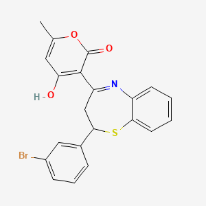 molecular formula C21H16BrNO3S B3719062 3-[2-(3-bromophenyl)-2,3-dihydro-1,5-benzothiazepin-4-yl]-4-hydroxy-6-methyl-2H-pyran-2-one 