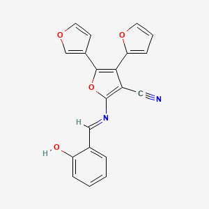 molecular formula C20H12N2O4 B3719144 5'-[(2-hydroxybenzylidene)amino]-2,3':2',3''-terfuran-4'-carbonitrile 
