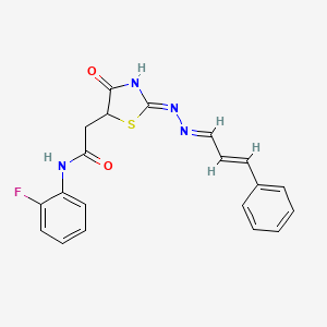 N-(2-fluorophenyl)-2-{4-hydroxy-2-[(3-phenyl-2-propen-1-ylidene)hydrazono]-2,5-dihydro-1,3-thiazol-5-yl}acetamide