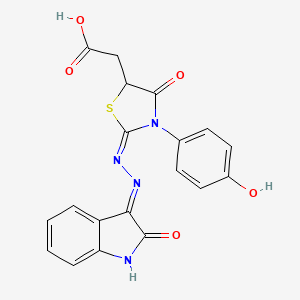 {3-(4-hydroxyphenyl)-4-oxo-2-[(2-oxo-1,2-dihydro-3H-indol-3-ylidene)hydrazono]-1,3-thiazolidin-5-yl}acetic acid