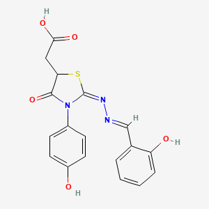 molecular formula C18H15N3O5S B3719643 [2-[(2-hydroxybenzylidene)hydrazono]-3-(4-hydroxyphenyl)-4-oxo-1,3-thiazolidin-5-yl]acetic acid 
