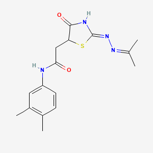 molecular formula C16H20N4O2S B3719685 N-(3,4-dimethylphenyl)-2-{4-hydroxy-2-[(1-methylethylidene)hydrazono]-2,5-dihydro-1,3-thiazol-5-yl}acetamide 