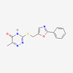 molecular formula C14H12N4O2S B3719743 6-methyl-3-{[(2-phenyl-1,3-oxazol-5-yl)methyl]thio}-1,2,4-triazin-5(4H)-one 