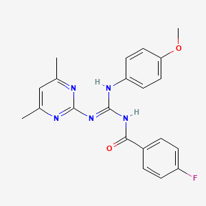 molecular formula C21H20FN5O2 B3720136 N-{[(4,6-dimethyl-2-pyrimidinyl)amino][(4-methoxyphenyl)amino]methylene}-4-fluorobenzamide 