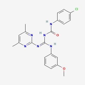 molecular formula C21H21ClN6O2 B3720159 N-(4-chlorophenyl)-N'-{[(4,6-dimethyl-2-pyrimidinyl)amino][(3-methoxyphenyl)amino]methylene}urea 