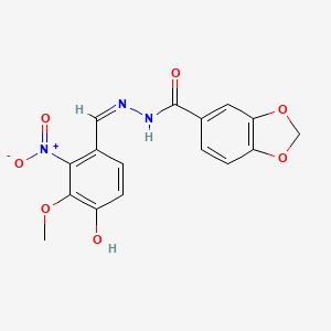 molecular formula C16H13N3O7 B3720199 N'-(4-hydroxy-3-methoxy-2-nitrobenzylidene)-1,3-benzodioxole-5-carbohydrazide 