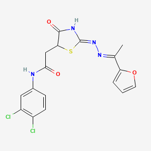 molecular formula C17H14Cl2N4O3S B3720223 N-(3,4-dichlorophenyl)-2-(2-{[1-(2-furyl)ethylidene]hydrazono}-4-hydroxy-2,5-dihydro-1,3-thiazol-5-yl)acetamide 