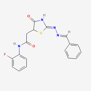 2-[2-(benzylidenehydrazono)-4-hydroxy-2,5-dihydro-1,3-thiazol-5-yl]-N-(2-fluorophenyl)acetamide