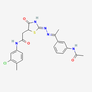 molecular formula C22H22ClN5O3S B3720236 2-[2-({1-[3-(acetylamino)phenyl]ethylidene}hydrazono)-4-hydroxy-2,5-dihydro-1,3-thiazol-5-yl]-N-(3-chloro-4-methylphenyl)acetamide 