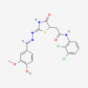 molecular formula C19H16Cl2N4O4S B3720259 N-(2,3-dichlorophenyl)-2-{4-hydroxy-2-[(4-hydroxy-3-methoxybenzylidene)hydrazono]-2,5-dihydro-1,3-thiazol-5-yl}acetamide 