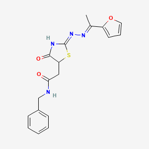 molecular formula C18H18N4O3S B3720269 N-benzyl-2-(2-{[1-(2-furyl)ethylidene]hydrazono}-4-hydroxy-2,5-dihydro-1,3-thiazol-5-yl)acetamide 