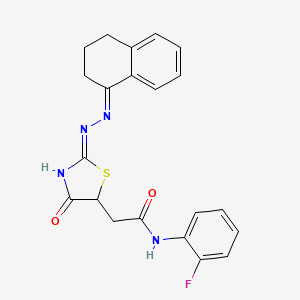 molecular formula C21H19FN4O2S B3720274 2-[2-(3,4-dihydro-1(2H)-naphthalenylidenehydrazono)-4-hydroxy-2,5-dihydro-1,3-thiazol-5-yl]-N-(2-fluorophenyl)acetamide 