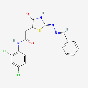 molecular formula C18H14Cl2N4O2S B3720275 2-[2-(benzylidenehydrazono)-4-hydroxy-2,5-dihydro-1,3-thiazol-5-yl]-N-(2,4-dichlorophenyl)acetamide 
