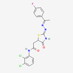 molecular formula C19H15Cl2FN4O2S B3720280 N-(2,3-dichlorophenyl)-2-(2-{[1-(4-fluorophenyl)ethylidene]hydrazono}-4-hydroxy-2,5-dihydro-1,3-thiazol-5-yl)acetamide 