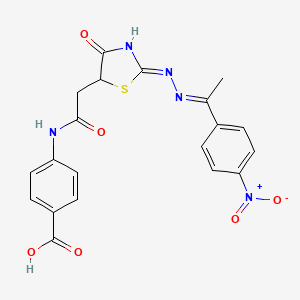 4-{[(4-hydroxy-2-{[1-(4-nitrophenyl)ethylidene]hydrazono}-2,5-dihydro-1,3-thiazol-5-yl)acetyl]amino}benzoic acid