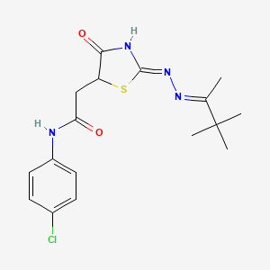 molecular formula C17H21ClN4O2S B3720324 N-(4-chlorophenyl)-2-{4-hydroxy-2-[(1,2,2-trimethylpropylidene)hydrazono]-2,5-dihydro-1,3-thiazol-5-yl}acetamide 