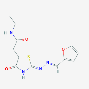 molecular formula C12H14N4O3S B3720342 N-ethyl-2-{2-[(2-furylmethylene)hydrazono]-4-hydroxy-2,5-dihydro-1,3-thiazol-5-yl}acetamide 