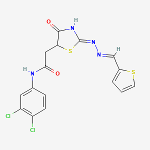 molecular formula C16H12Cl2N4O2S2 B3720352 N-(3,4-dichlorophenyl)-2-{4-hydroxy-2-[(2-thienylmethylene)hydrazono]-2,5-dihydro-1,3-thiazol-5-yl}acetamide 