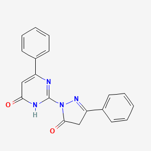 molecular formula C19H14N4O2 B3720368 2-(4-hydroxy-6-phenyl-2-pyrimidinyl)-5-phenyl-2,4-dihydro-3H-pyrazol-3-one 