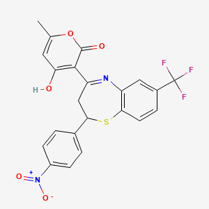 molecular formula C22H15F3N2O5S B3720422 4-hydroxy-6-methyl-3-[2-(4-nitrophenyl)-7-(trifluoromethyl)-2,3-dihydro-1,5-benzothiazepin-4-yl]-2H-pyran-2-one 