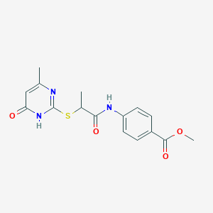 molecular formula C16H17N3O4S B3720540 methyl 4-({2-[(4-methyl-6-oxo-1,6-dihydro-2-pyrimidinyl)thio]propanoyl}amino)benzoate 