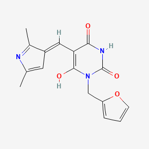 molecular formula C16H15N3O4 B3720581 5-[(2,5-dimethyl-1H-pyrrol-3-yl)methylene]-1-(2-furylmethyl)-2,4,6(1H,3H,5H)-pyrimidinetrione 