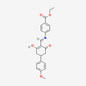 molecular formula C23H23NO5 B3720636 ethyl 4-({[4-(4-methoxyphenyl)-2,6-dioxocyclohexylidene]methyl}amino)benzoate 