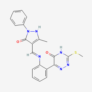 molecular formula C21H18N6O2S B3720757 4-[({2-[5-hydroxy-3-(methylthio)-1,2,4-triazin-6-yl]phenyl}amino)methylene]-5-methyl-2-phenyl-2,4-dihydro-3H-pyrazol-3-one 