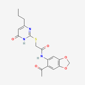 molecular formula C18H19N3O5S B3720775 N-(6-acetyl-1,3-benzodioxol-5-yl)-2-[(4-hydroxy-6-propyl-2-pyrimidinyl)thio]acetamide 